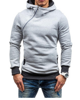 Oblique Zipper Solid Color Hoodies Men