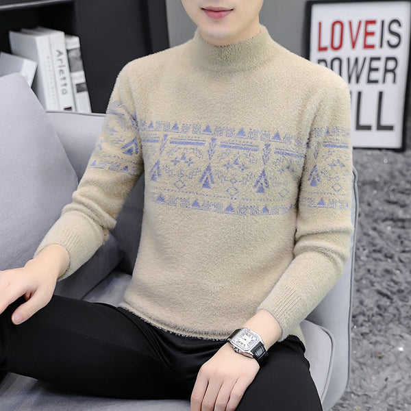 Mink Fleece Half Turtleneck Men's Fleece Warm Sweater