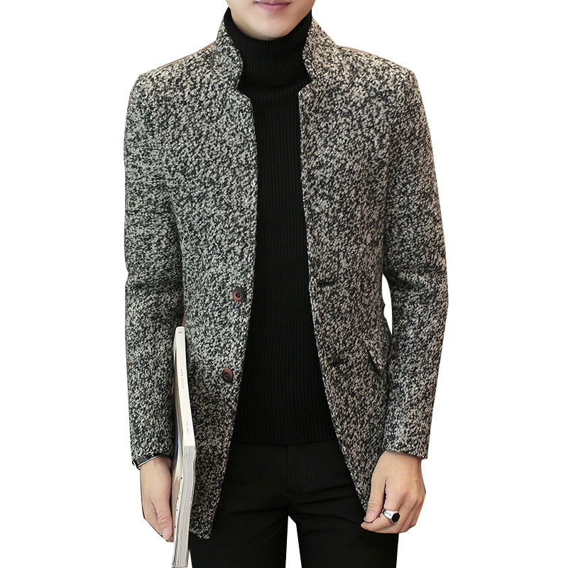 Youth Mid-Length Windbreaker Woolen Men's Jacket