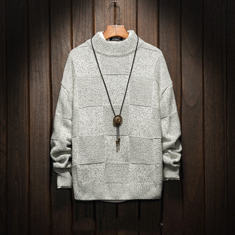 Half Turtleneck Checkered Sweater