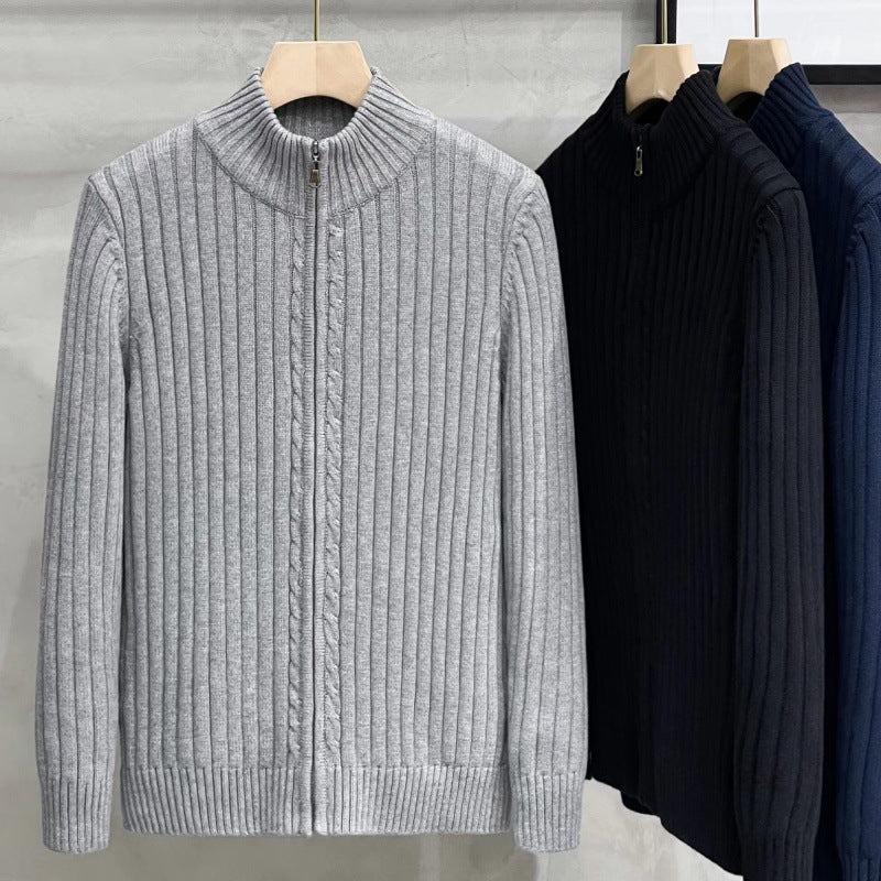 Cardigan Solid Color Zipper Outerwear Sweater