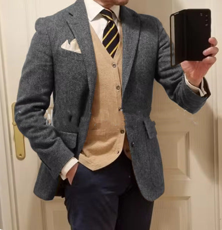 Men's Suit Herringbone Coat Casual Slim Fit