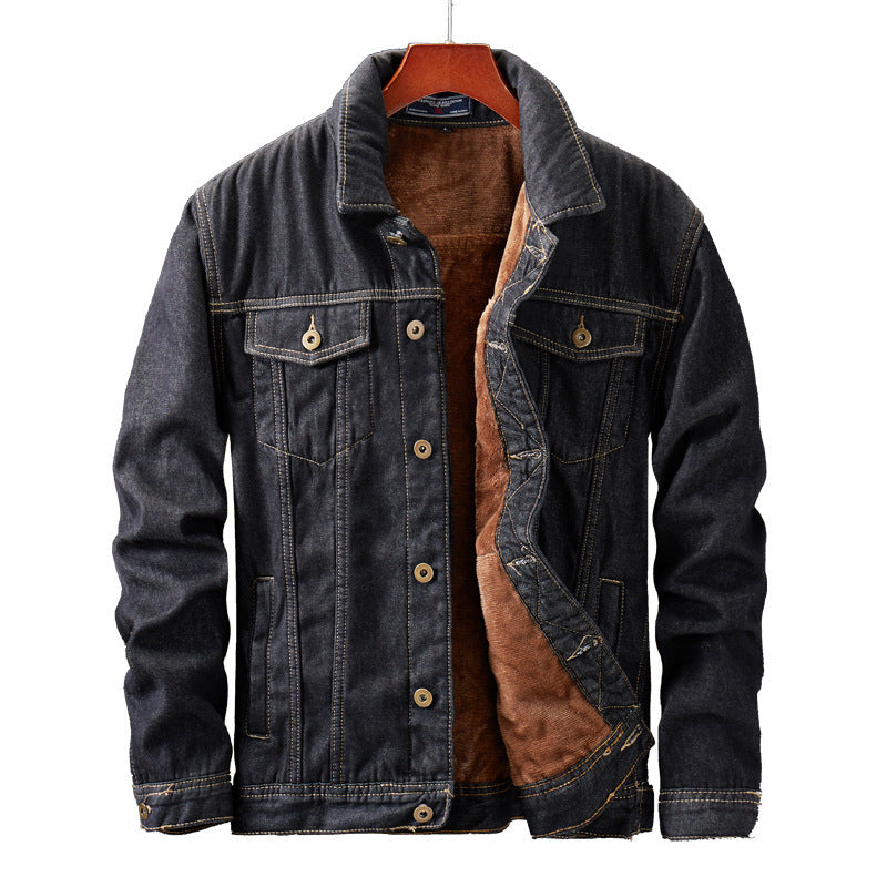 Men's denim jacket plus velvet thickening