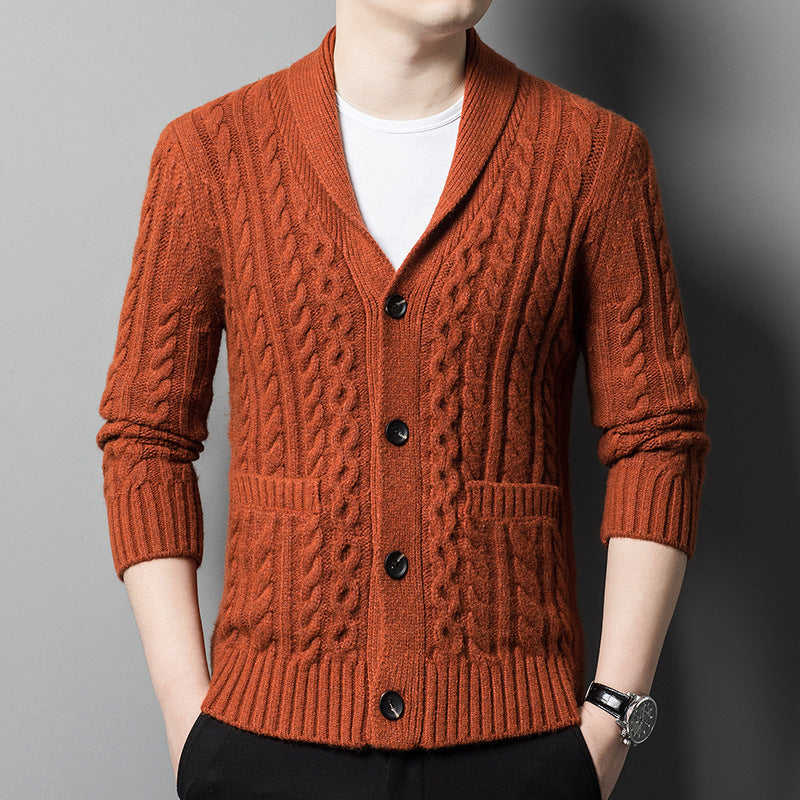 Knitted Cardigan Men's Thickened Jacquard Single-breasted sweater
