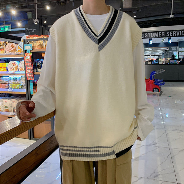 Knitted Vest Men's V Neck Sweater