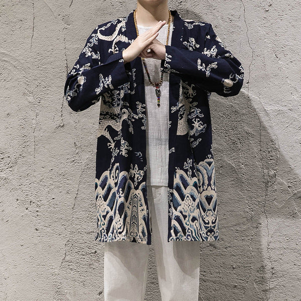 New autumn windbreaker men's long Korean cloak jacket