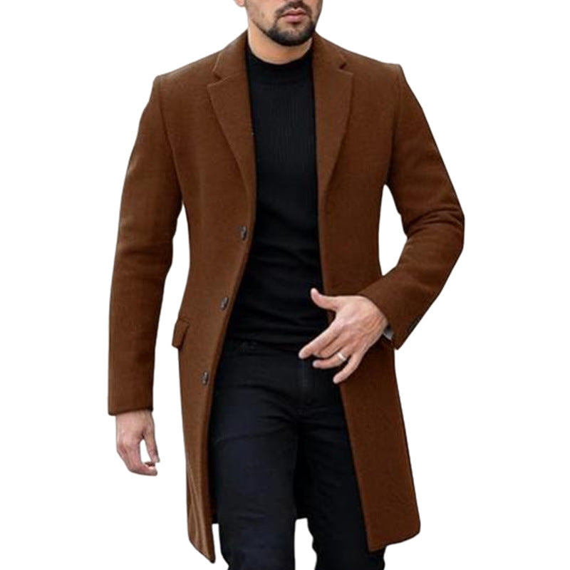 Single-breasted Cardigan Woolen trench Coat Men