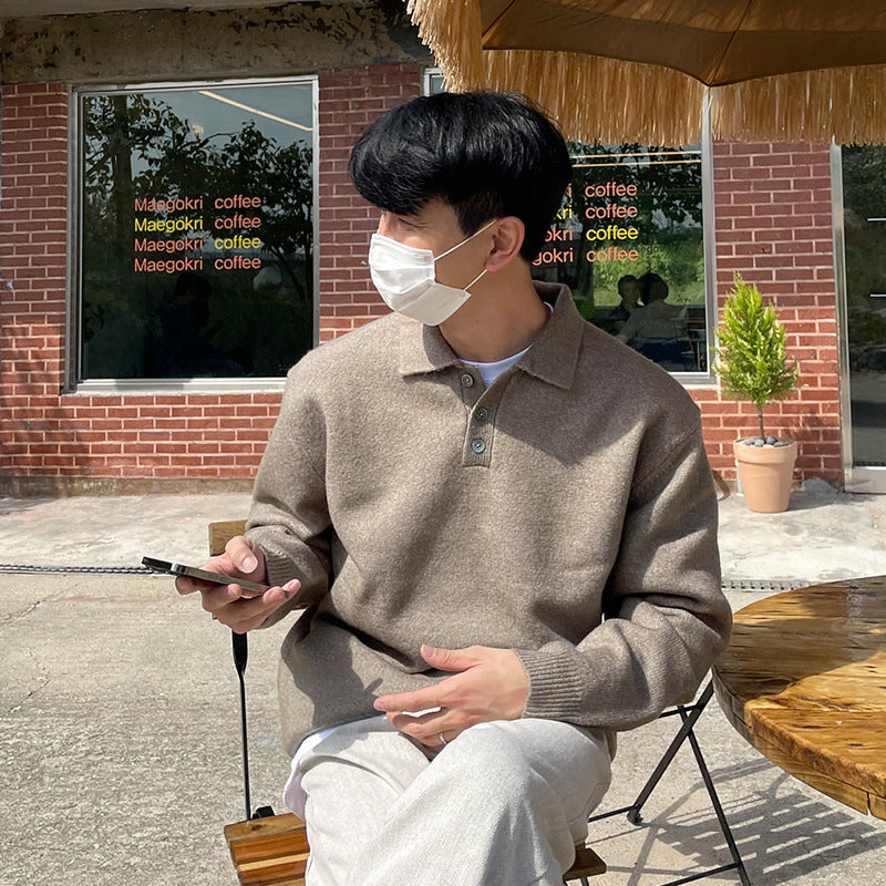 Men's Autumn And Winter Long Sleeve Lapel Knitwear