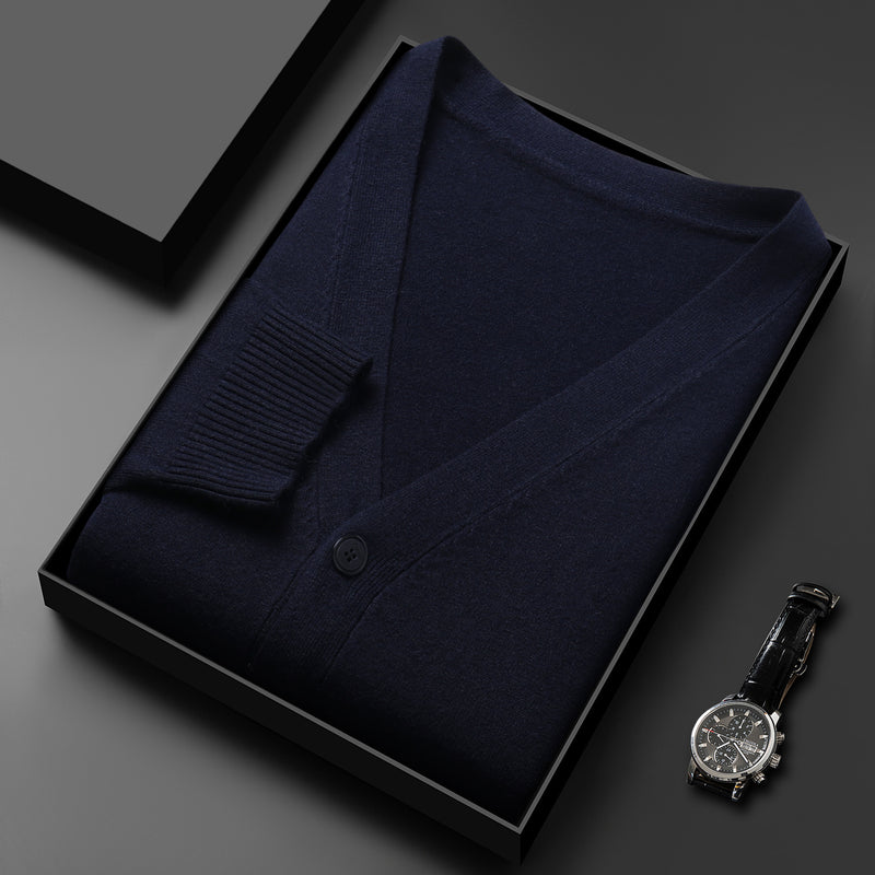 Men's Knitted Cardigan Solid Color And V-neck Sweater Coat For Men