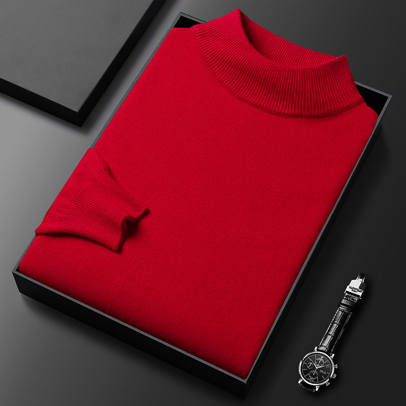 Men's Slim Fit Pure Color Half Collar Knitted Bottoming Shirt
