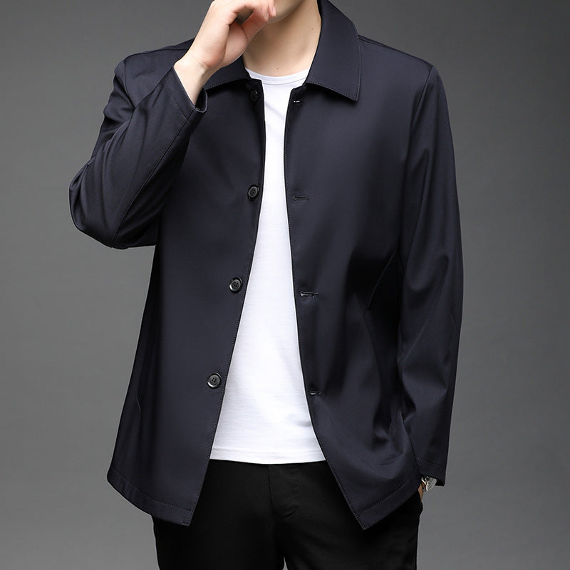 Fall Men Polo Collar Solid Color Business coat