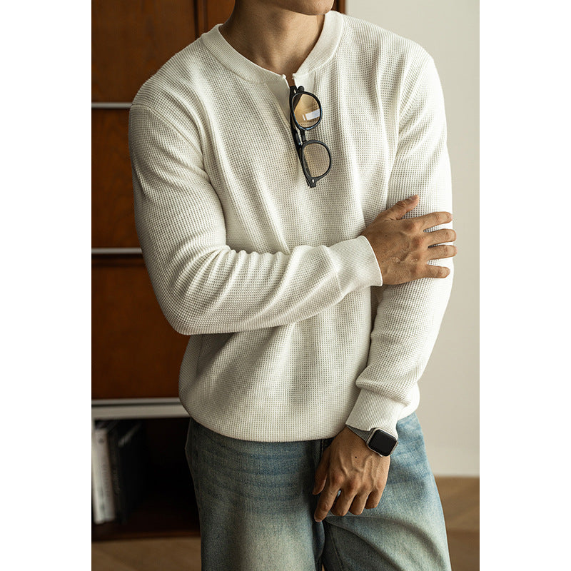 Men's Winter And Autumn Casual V-neck Long Sleeve Sweater Henley Shirt