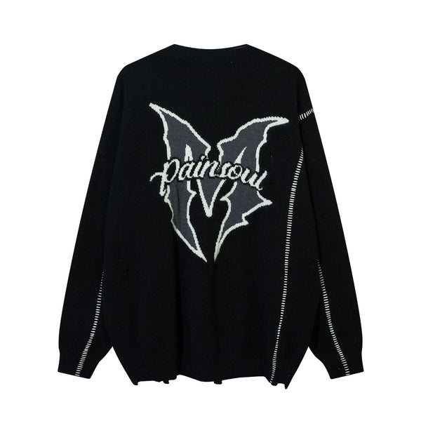 High Street Broken V-Neck Black Sweater Men