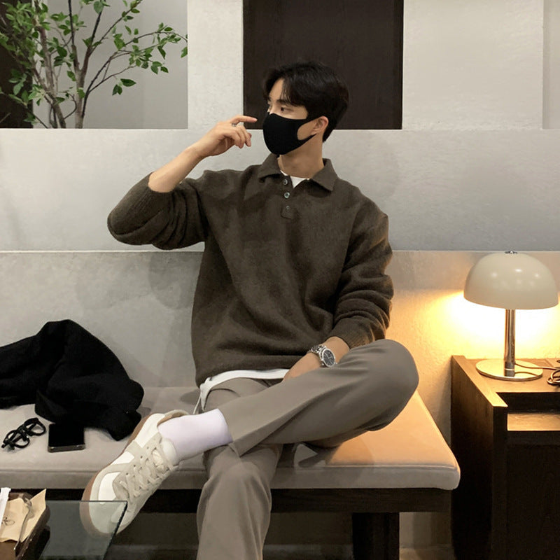 Men's Autumn And Winter Long Sleeve Lapel Knitwear