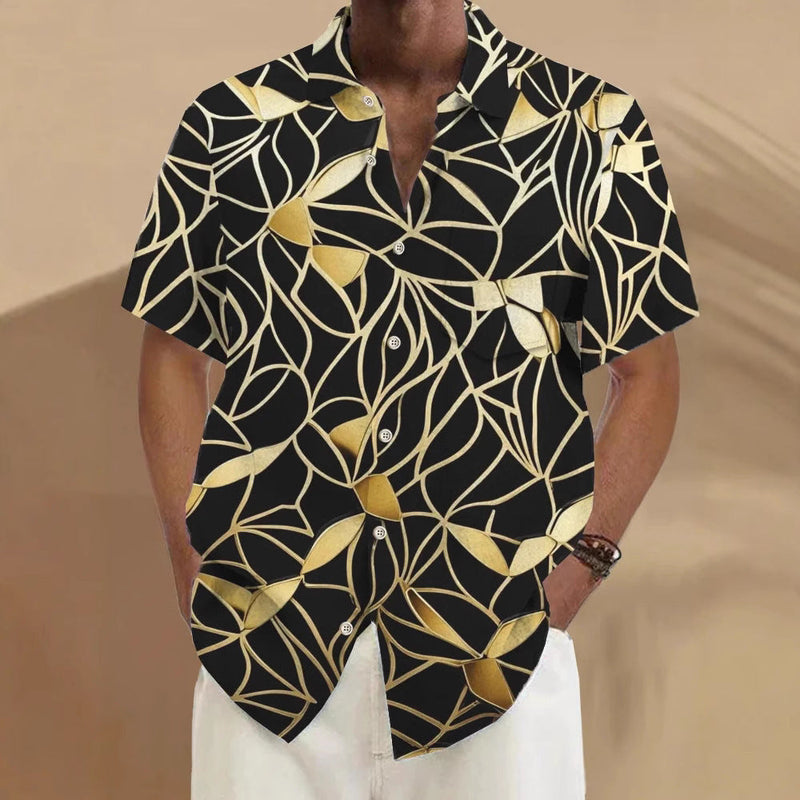 Personal Leisure Printed Loose Men's Cardigan Summer Short Sleeve shirt