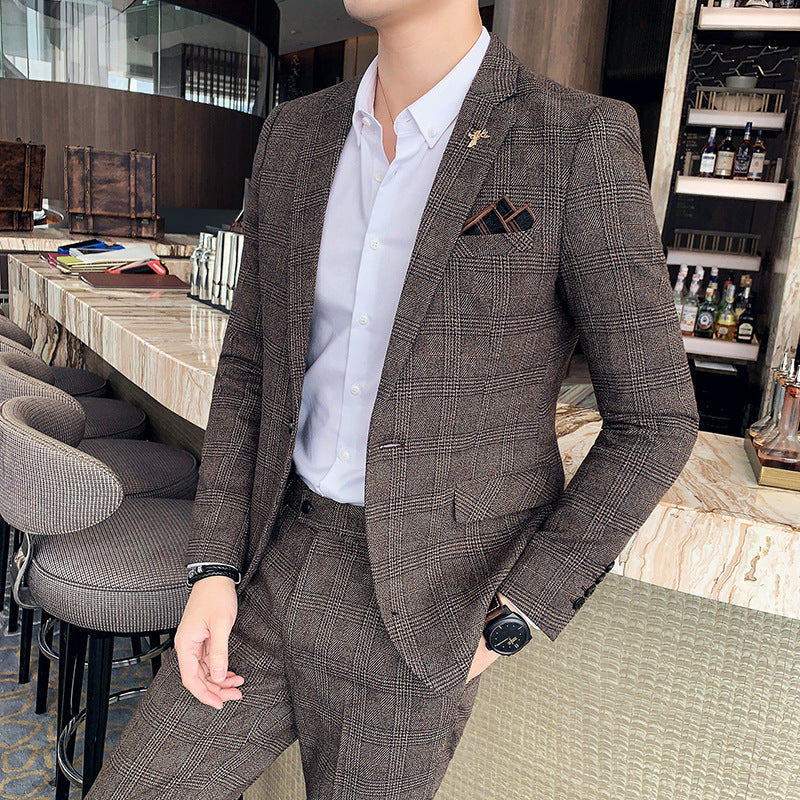 Men's Casual Plaid Two-piece Set