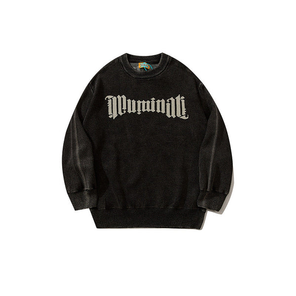 Men's Distressed Round Neck Long Sleeve Sweater