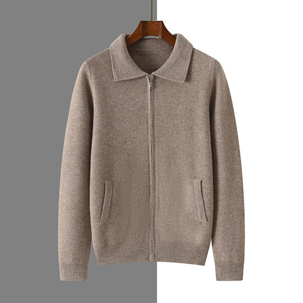 Lapel Thickened Zipper Cashmere Sweater Coat