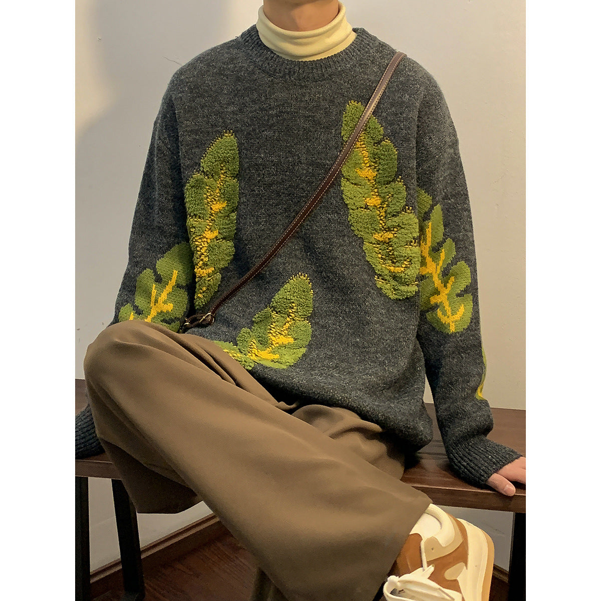 Abstract Jacquard Sweater Heavy Bottomed Shirt