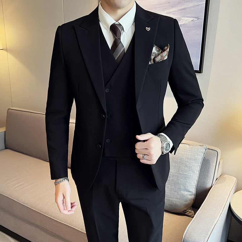Slim Korean Style Double Buckle Solid Color Light Business Spring Striped Suit Jacket