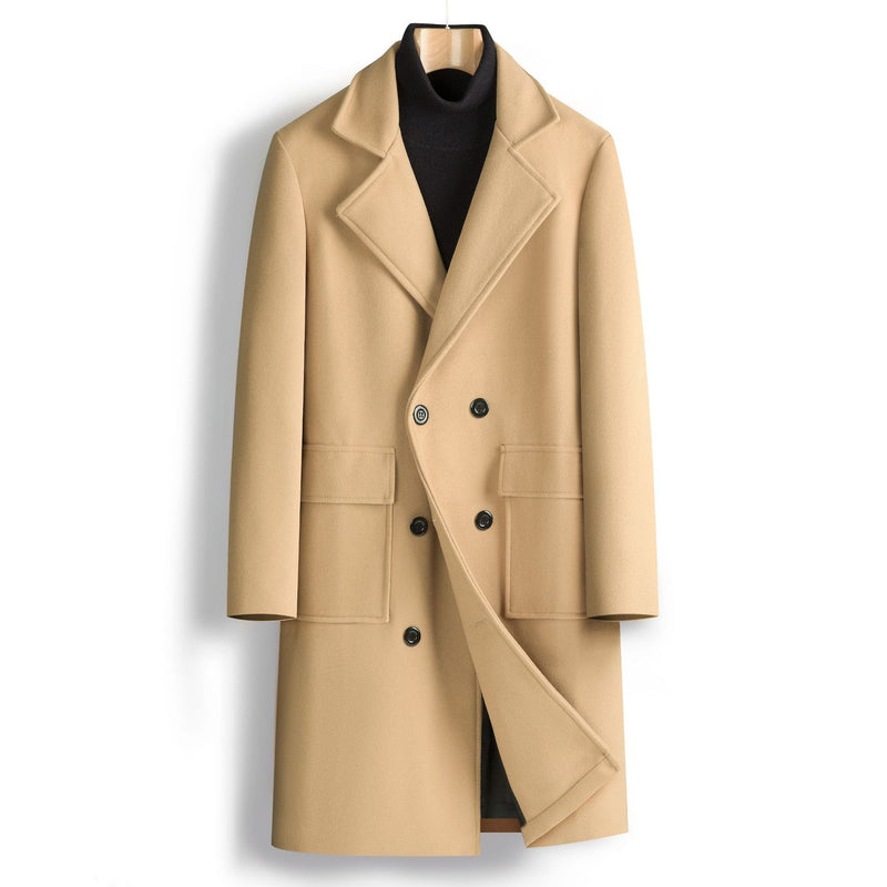 Fall Winter Men Double Breasted Mid-length trench Coat