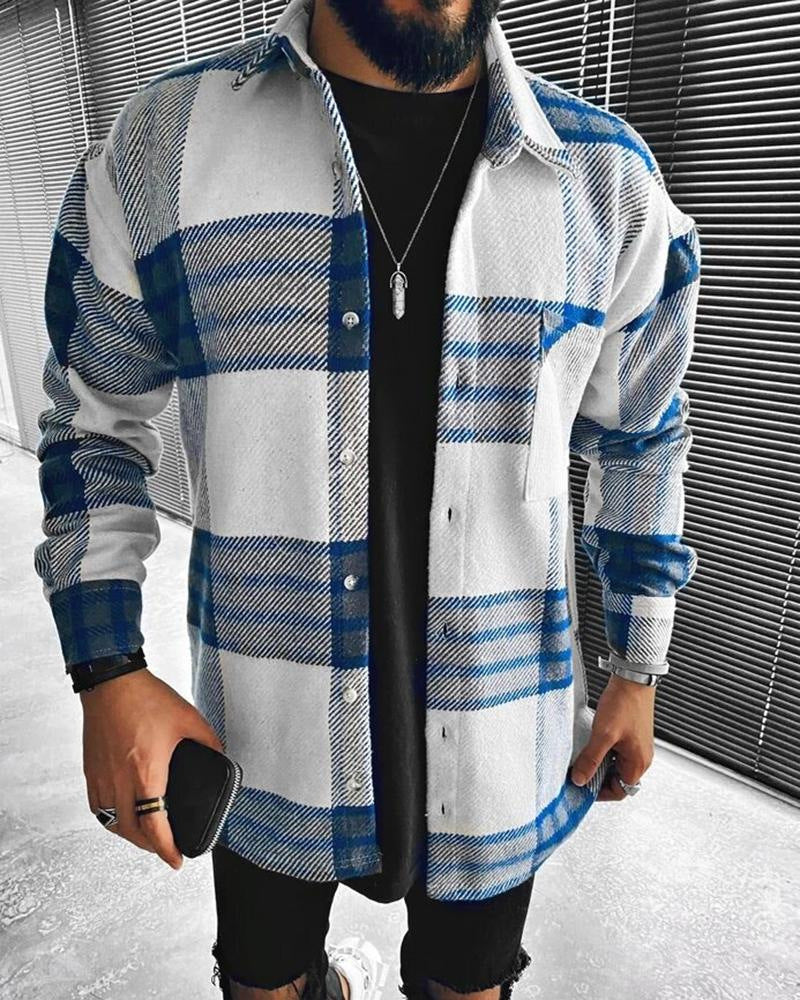Men's Long-sleeved Casual Plaid Shirt