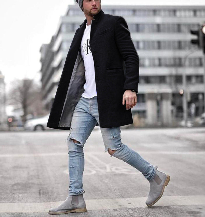 Men's long woolen trench coat