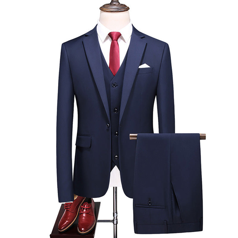 Men's Three-piece Evening Dress Banquet Wedding Korean Style Solid Color Suit