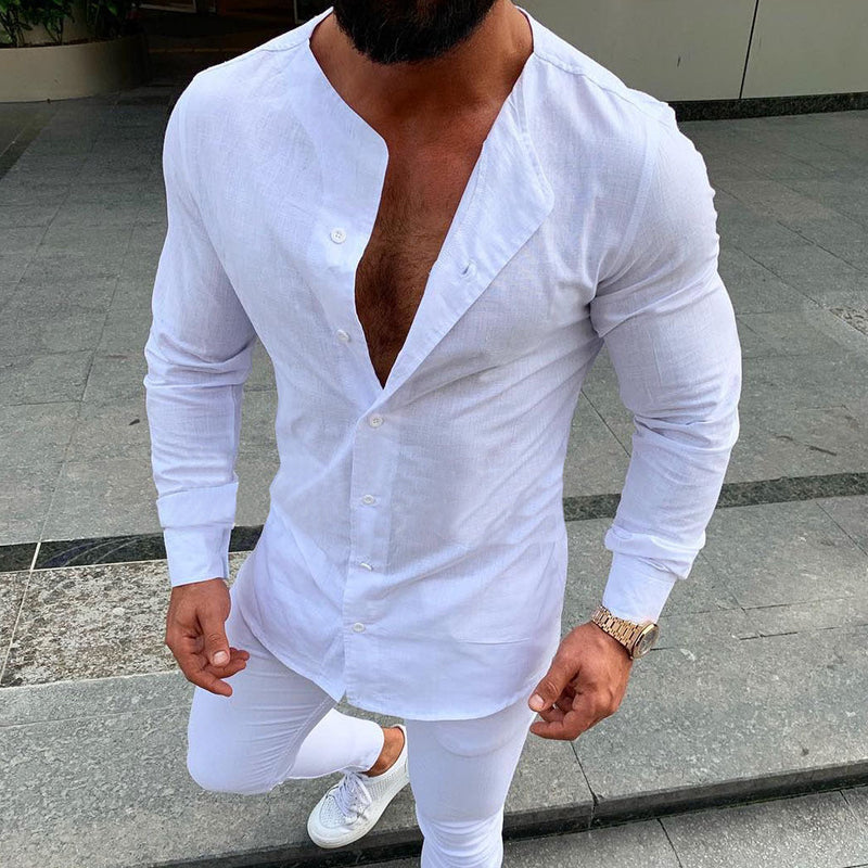European-American Style Linen Button Cardigan shirt men