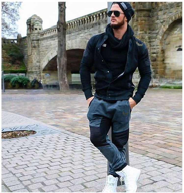 Stand collar denim jacket men