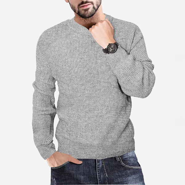 New Men's Knitting Round Neck Pullover Waffle Solid Casual sweater