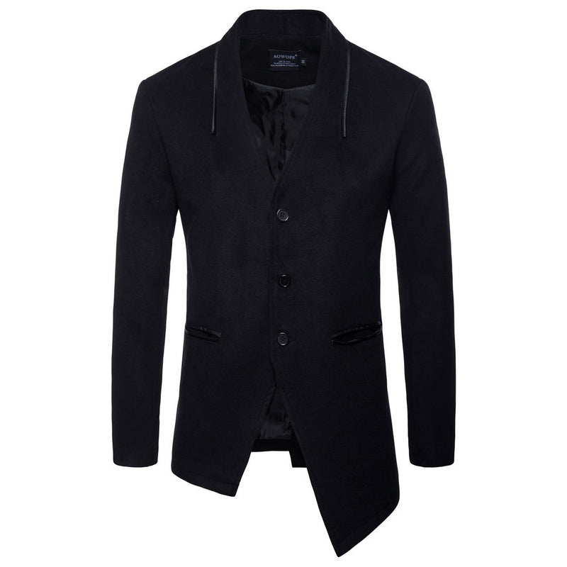 Men's Woolen Coat With Irregular Hem