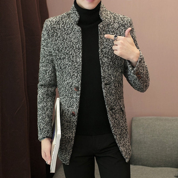 Youth Mid-Length Windbreaker Woolen Men's Jacket