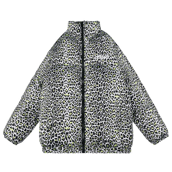 Leopard PrintPadded Stand-up Collar Bread Jacket