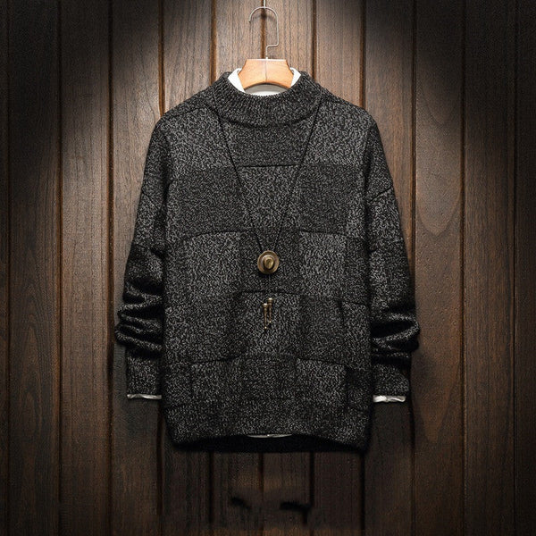 Half Turtleneck Checkered Sweater