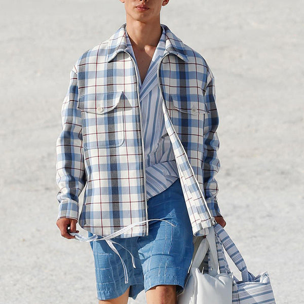 Long Sleeve Plaid Shirt jacket For Men