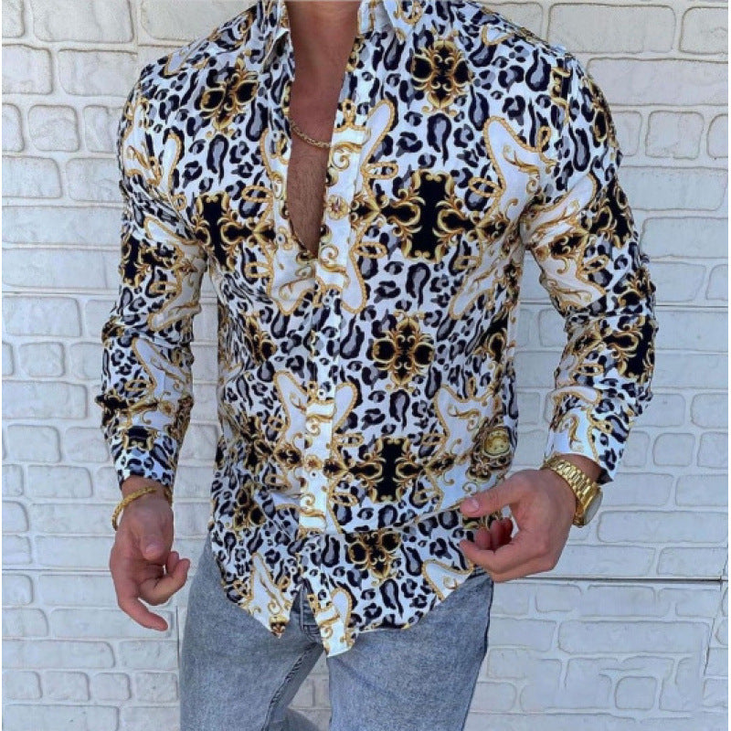 European And American Men's Long-sleeved Casual Printing Shirt