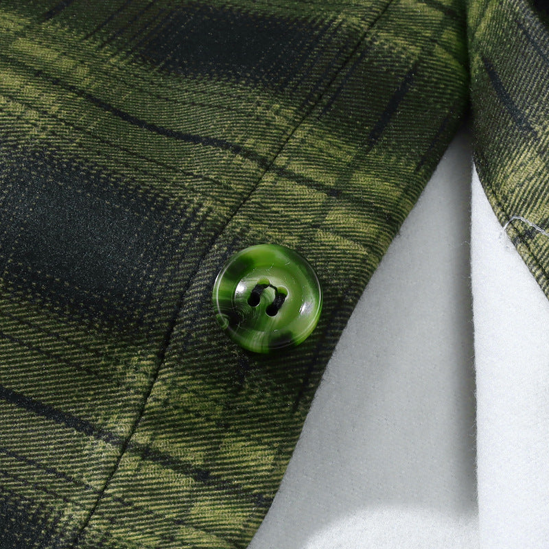 Hooded Plaid Shirt Men's Loose Casual Jacket