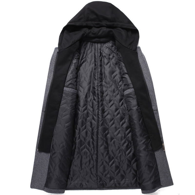Men's Detachable Hooded Woolen Winter Coat