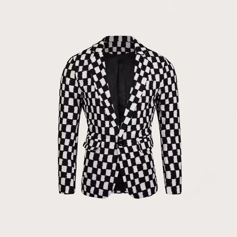 Houndstooth Leisure Suit Trendy Tops Slim-fit Plaid Suit