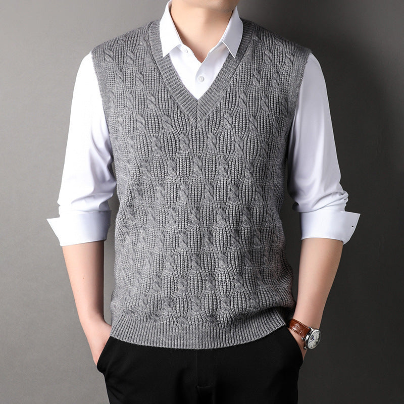 Men's Twisted Loose Middle-aged Knitted Dad Vest