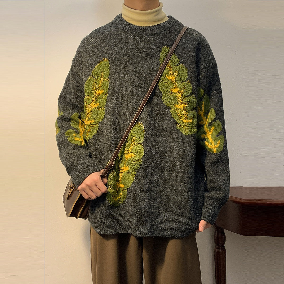 Abstract Jacquard Sweater Heavy Bottomed Shirt