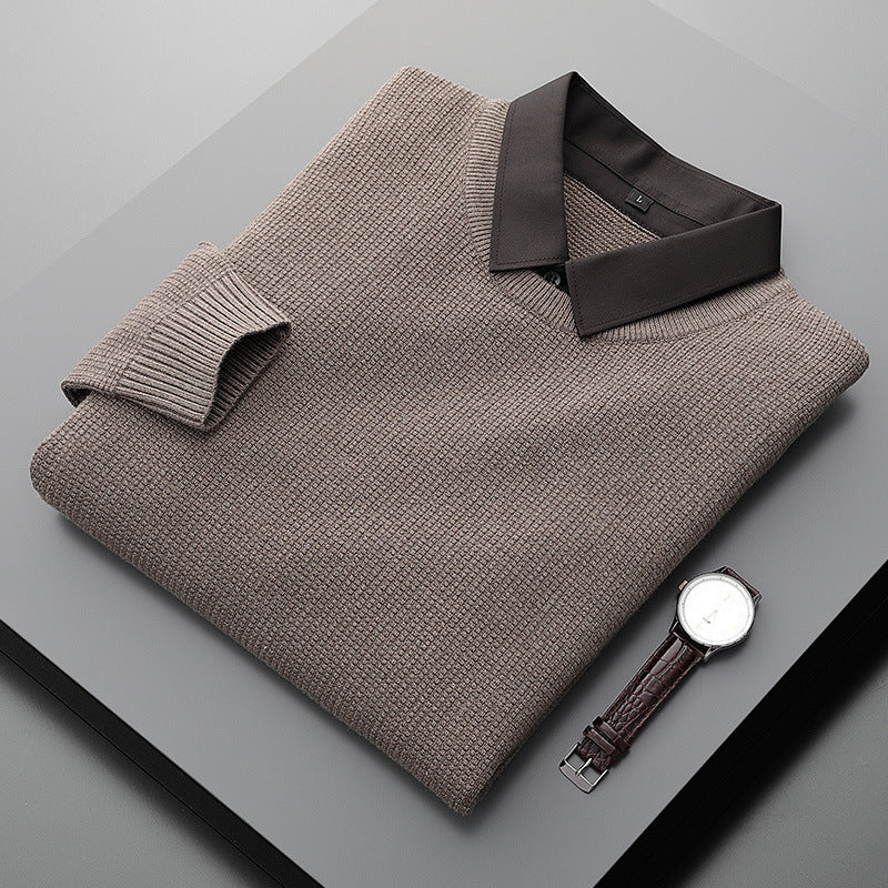 Two-Piece Shirt Collar Knitted Sweater For Men