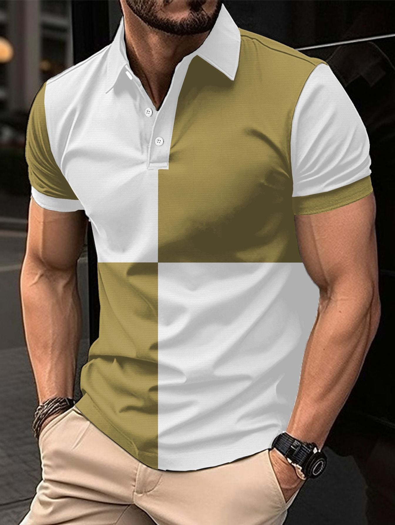 Sports Short Sleeve Color Stitching Turnover Neck Polo Shirt men
