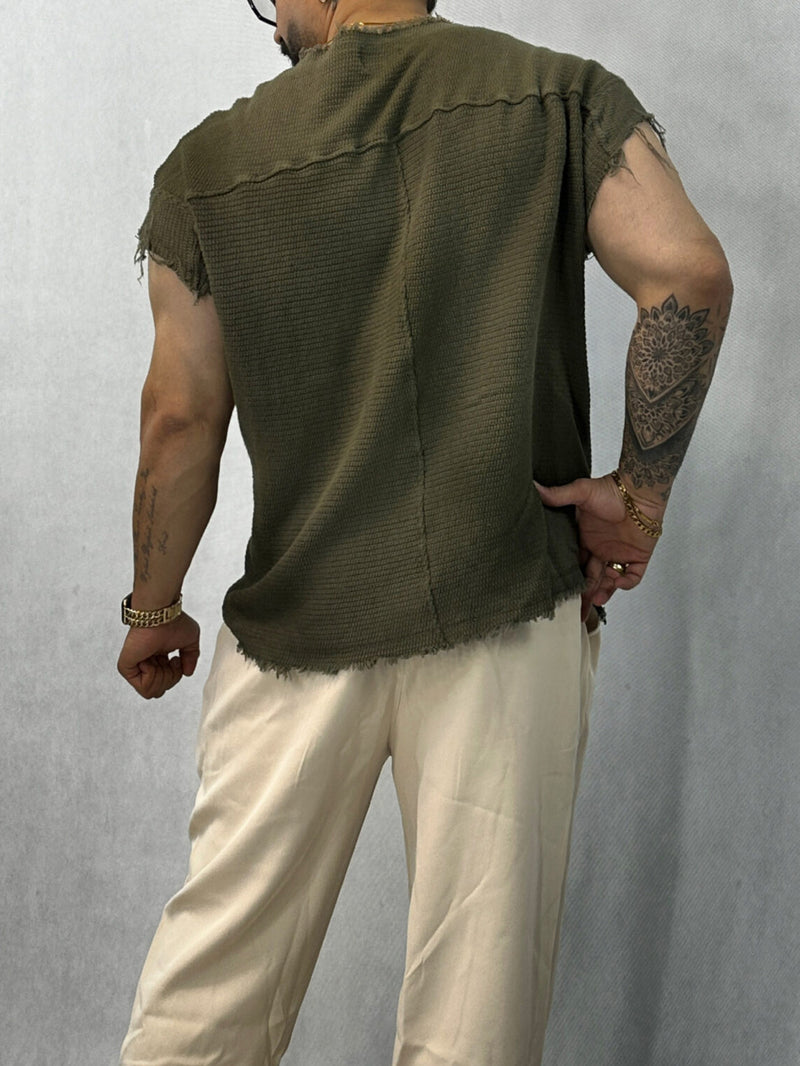 Green Cap Sleeve Pocket tank top