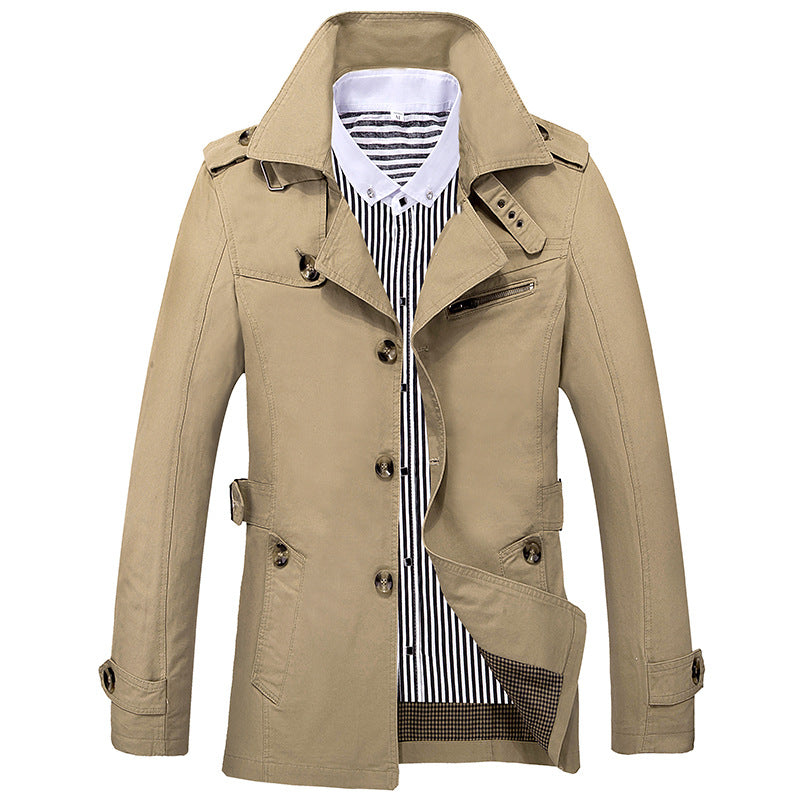 Men's Casual Solid Color Trench Coat