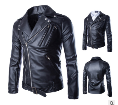Lapel Slim-Fit Leather Jacket