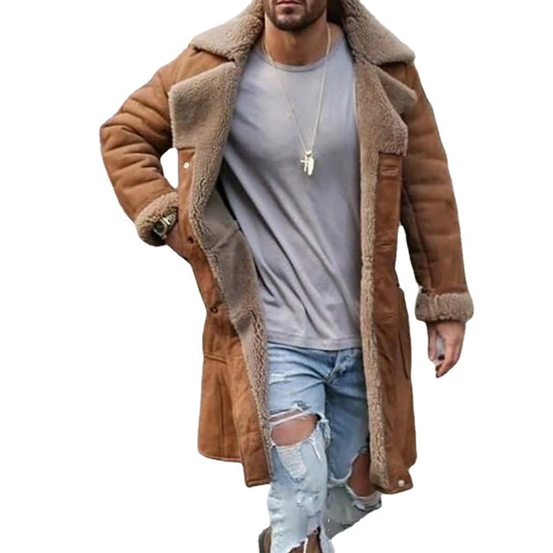 Men's Herringbone Stand-up Collar Mid-length Woolen Trench Coat