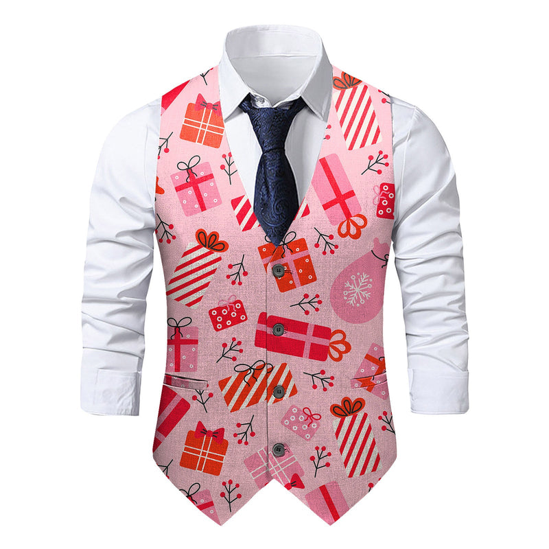 Slim-fit Youth Single-breasted Printed Vest
