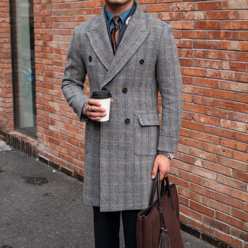 Retro Wool Plaid Polo trench Coat